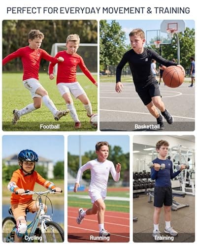 Runhit Kids Base Layer Long Sleeve Compression Shirt, Lightweight Moisture Wicking Thermal Top for Football Rugby Soccer and Gym for Boys, Sky Blue 9-10 Years — view 6