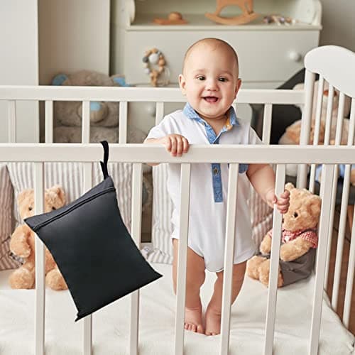 Zngou 2 Pcs Wet Bags, 13x14 inch Dry Nappy Changing Laundry Bag Cloth Organiser Pouches Diaper for Babies Swimming Camping Travel Gym Beach, Balck, grey — view 5