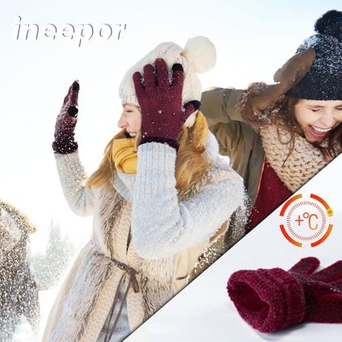 ineepor Alpaca Wool Winter Thermal Gloves for Men Womens Touch Screen Grip — view 4