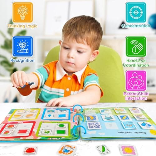 Dubydu Montessori Busy Book for Toddlers 1 2 3 4 5 Years, Quiet Book Learning Toys with Animals Colours Shapes Fruits Matching Activities, Travel Activity Book for Kids Preschool Educational Toys — view 4