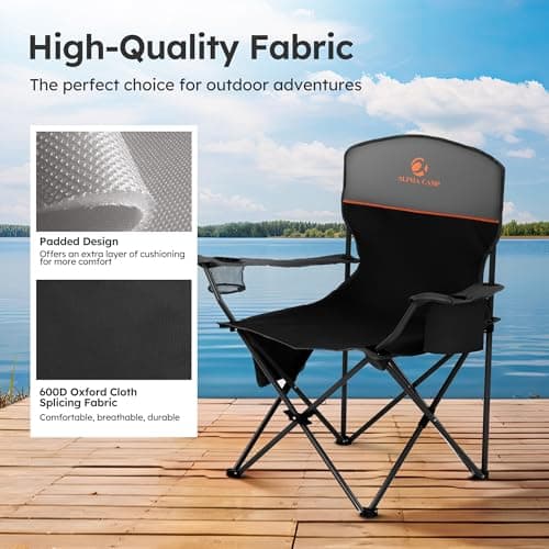 LET'S CAMP Set of 2 Camping Chairs for Adults Supports 120kg Black — view 6
