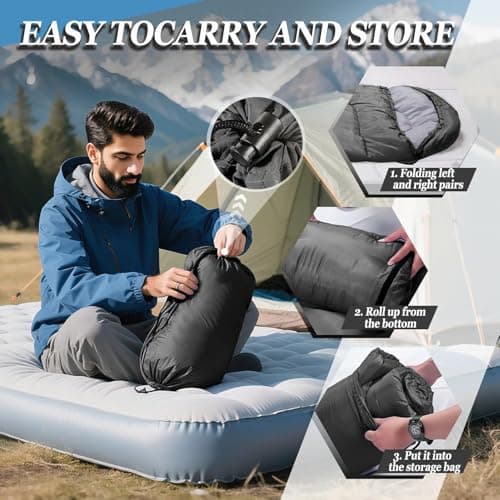 Sleeping Bag for Camping,Sleeping Bags for Adults Backpacking Waterproof,3 Seasons Adult Blanket,Small Packed Ultralight Carry Bag, Soft,Thick and Warm,for Outdoor Camping,Travel,Hiking (Black) — view 5