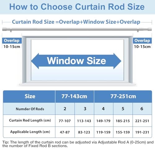 PeSenp Curtain Poles 77-240cm, 25mm Diameter Silver Extendable Curtain Pole — view 2