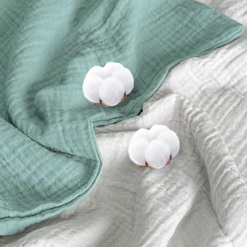 Winmany Toddler Cotton Muslin Pillowcases - Baby Girl Boy Pillow Case Travel Cushion Covers with Envelope Design - Cot Bed Accessories - Fit for 13"x18", 14" x 19", 12"x16" Pillows (Green+Light Grey) — view 2