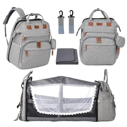 LN COZY CORNER Baby Changing Backpack – Stylish Multifunctional Large Nappy Bag with Built-In Changing Mat, Insulated Bottle Pockets, and Multiple Compartments for Mum & Dad (Grey)