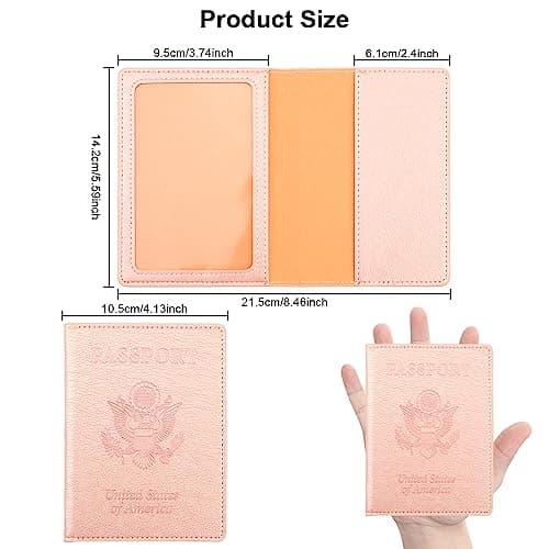 Leather Passport Case - Women's & Men's Travel Passport Wallet, Airport Essentials with Protector, Rose Gold, 5.59 in x 4.13 in, Classic — view 2