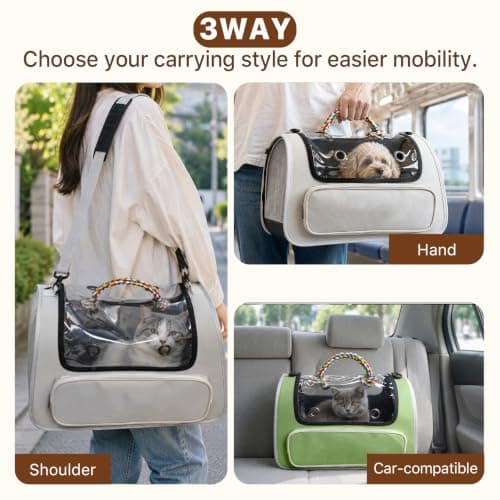 Wolliran Foldable Pet Carrier, Soft-Sided Cat & Dog Travel Bag, Grey — view 3