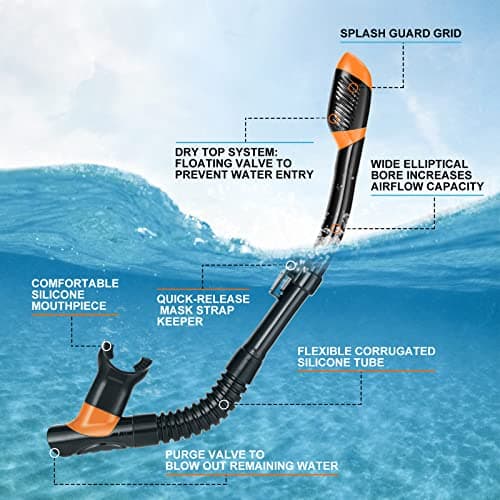 Snorkel Set for Adults, Anti-Fog Diving Mask with Dry Top Snorkel & Swim Fins, Wide View Scuba Flippers Snorkeling Gear for Men Women Youth Orange M — view 4