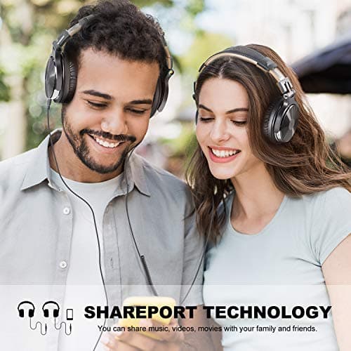 OneOdio Over Ear Headphone Studio Wired Bass Headsets with 50mm Driver, Foldable Lightweight Headphones with Shareport and Mic for DJ Recording Monitoring Mixing Podcast Guitar PC TV (Grey) — view 3
