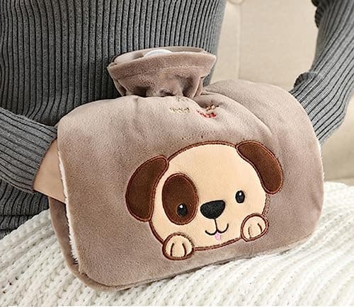 iEasey Hot Water Bottle with Fleece Cover UK 1.2L Winter Hand Warmer Muff Fluffy Rubber Hot Water Bag Massaging Hot Cold Therapy for Pain Relief, Neck and Shoulders, Menstrual Cramps, Feet Warmer