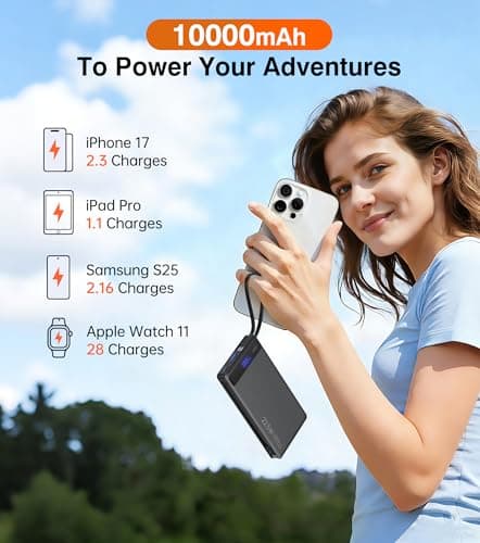 Power Bank 10000mAh, Portable Charger with 2 Built-in Cables (USB-C and Lightning),Fast Charging Battery Pack Compatible with iPhone 17 16 Plus Pro Max,Galaxy,iPad,Tablet–Slim Travel Essential(1 Pack) — view 4