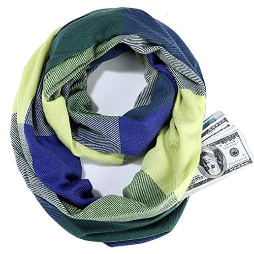 LA HAUTE Women's Checkered Infinity Loop Scarf with Zipper Pocket Secret Hidden Pocket Travel Cashmere Snood Shawl — view 2
