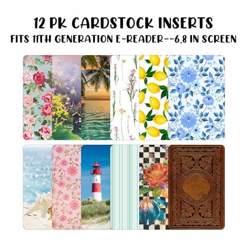 E-Reader Cardstock Paper Inserts for Clear Case | 12 pk 4.88 x 6.73” inches Paper White 11th Generation 6.8" Screen Compatible Put Behind Case Colorful Floral Designs Change Out (1857 Design Mix 3) — view 2