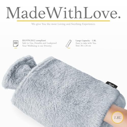 Hot Water Bottle - with Soft Premium Fleece Cover + Kangaroo Pocket - Light Grey, 2L - Heating Pad for Menstrual Cramps and Period Comfort - Bed Foot Warmer - Hot & Cold Compress for Pain Relief — view 5