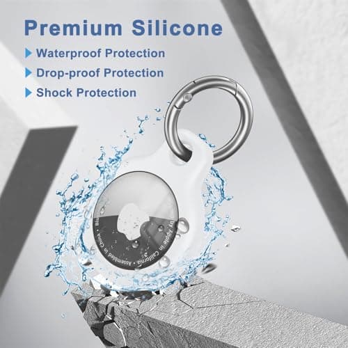 Air Tag Holder Air Tag Silicone Case, with Keychain, TPU Case for Air Tags Keyring for Keys, Bags, Luggage, Pet Collar, Anti-Lost and Scratch-Resistant, Fully Covered (White) — view 3