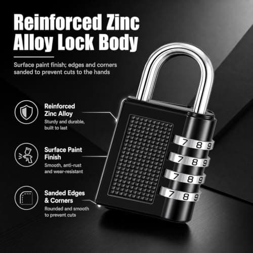 2 Pack Travel Combination Padlock, 4 Digit Luggage Lock with Resettable Code, Durable Zinc Alloy Small Padlock for Suitcase Backpack Gym Locker, Code Lock for Travel — view 4