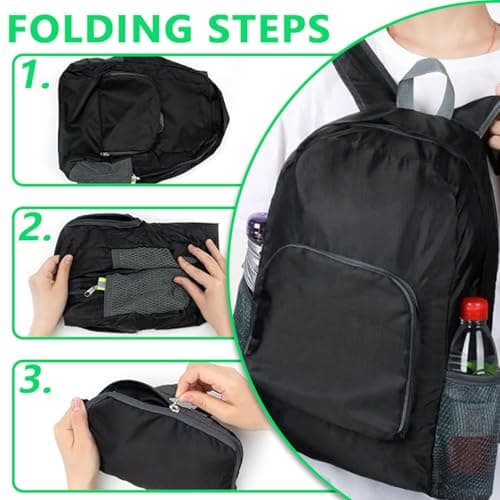 JIANGBINGREN Ultra Lightweight Foldable Backpack, 20L Waterproof Small Backpack, Versatile Packable Rucksack and Daypack for Outdoor Hiking Walking Camping Biking Fishing (Black) — view 3