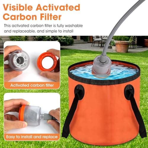Portable Camping Shower Kit, IPX6 Waterproof Rechargeable Pump with Carbon Water Purification and Soft LED Light, 20L Folding Bucket, Portable Shower for Outdoor Camping Pet Bath Wash — view 4