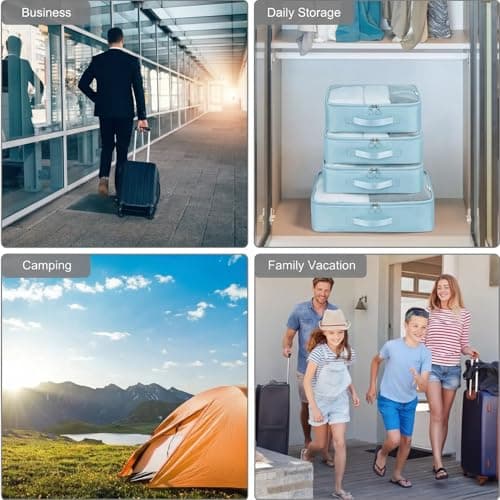 LANSKLBD 6/8 Set Packing Cubes for Suitcases Travel Luggage Packing Organizers,Travel Accessories Essentials Luggage Organizer with Shoe/Tioletry/Laundry Bag (Light Blue, 6 set) — view 6