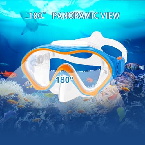 Snorkeling Gear for Kids with Foldable Silicone Full Dry Snorkel, Kids Snorkel Set Anti Leak Youth Junior Snorkeling Package Diving Mask Soft Tube with Mesh Bag Swimming Goggles, Blue+Orange — view 6