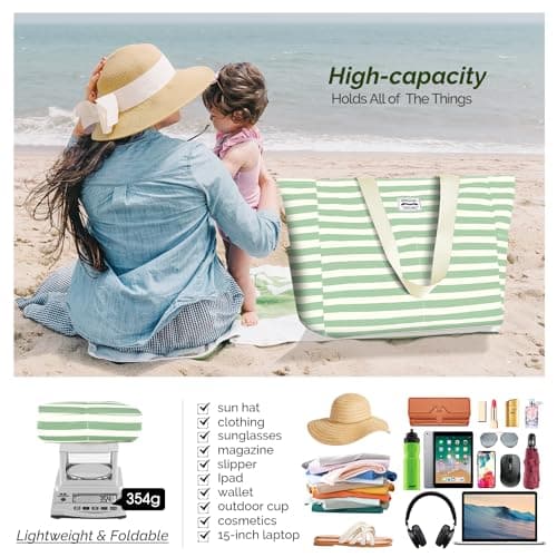 HOMESPON Large Waterproof Beach Bag for Women, Zippered Pool Tote — view 3