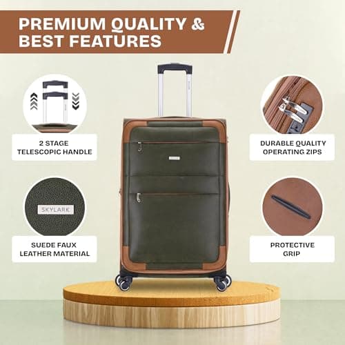Skylark 24" Lightweight Faux Suede 4 Wheeled Spinner Luggage Trolley Suitcase Travel Bag Telescopic Handle with 3-Digit Combination Lock for 15 to 20kg (78 Litre) — view 4