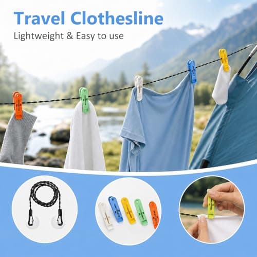 Travel Washing Line, Portable Washing Line, Camping Clothes Line, Extendable Travel Laundry Line — view 6