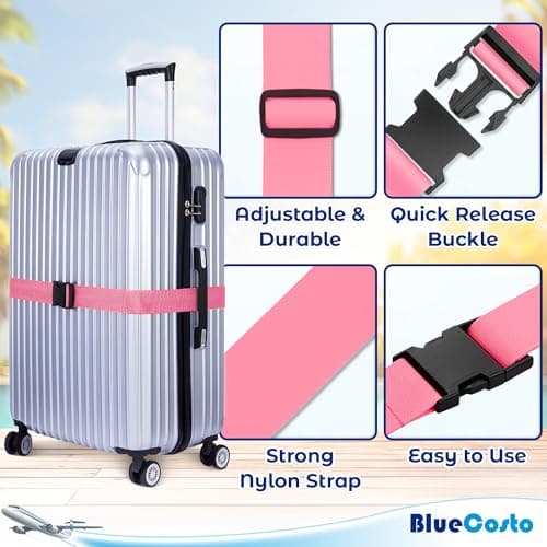 Luggage Straps for Suitcase - Pink, 1.9m x 5cm, 4 Pack - Strap for Suitcases - TSA Approved by BlueCosto — view 6