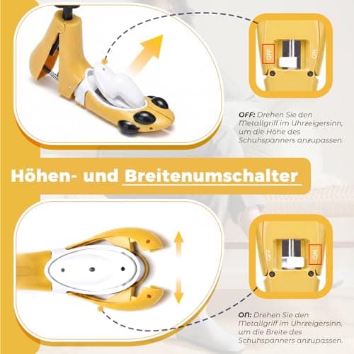 MoeQuliee Shoe Stretcher Men Women - 3-Way Adjustable Shoe Stretcher in Length Width Height Shoe Width for Tight Shoes Shoe Stretcher Shoe Expander for Trainers Boots Hiking Shoes, yellow, Medium — view 4
