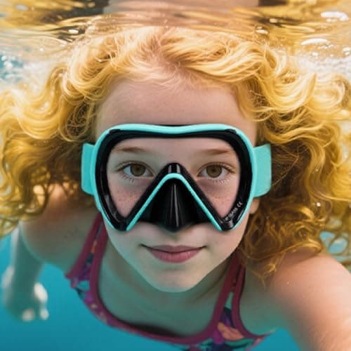 HIKOTEY Snorkel Mask for Kids with Elastic Fabric,180°Panoramic View Diving Mask With Tempered Glass Lenses,Anti-fog,Anti-leak Technology,Swimming Goggles Kids with Nose Cover for Age 4-16 Years(Blue — view 6