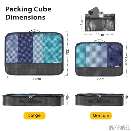 OW-Travel Packing Cubes for Suitcases, Black M/L, 5 Pcs with Mesh Zip Pouch — view 4
