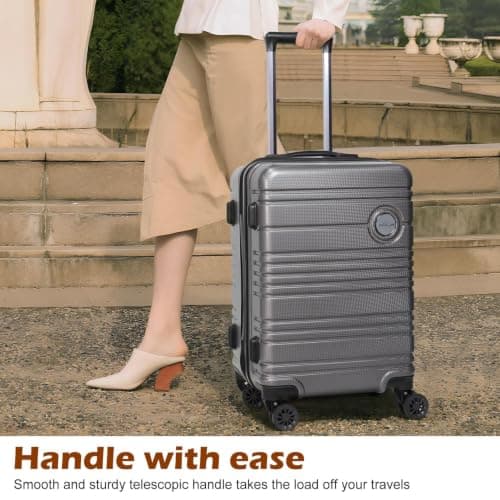 Aklsvion 20 Inch Suitcase Set PC Hard Shell Luggage Hand Luggage Travel Trolley Case Cabin Bag Sets 3 Piece Luggage Sets with Travel Backpack and Toiletry Bag for Short Travel (Grey) — view 3