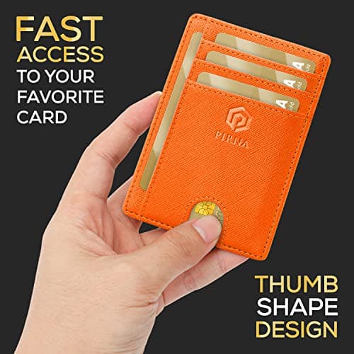 PIRNA Slim Wallet for Men & Women | RFID Blocking Minimalist Credit Card Holder – Thin Lightweight Card Wallet with Gift Box (Orange) — view 2