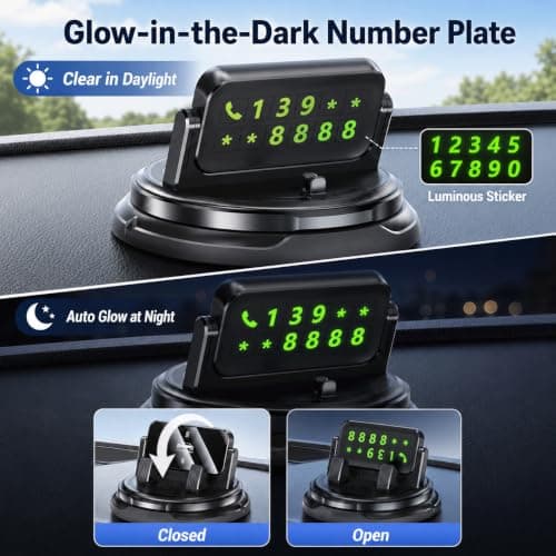DVDVBOOM Car Phone Holder 360° Rotating, Universal Dashboard Mobile Phone Holder for Cars, Car Phone Mount with Hidden Parking Plate, Car Interior Accessories for 4-7 inch Phones — view 4