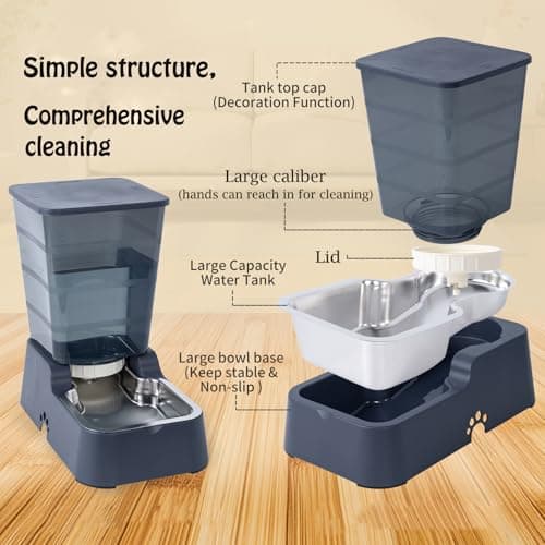 5L Gravity Automatic Pet Water Dispenser for Cats and Dogs, Dog Cat Water Feeder with 304 Stainless Steel Bowl, 5L Dark Gray Pet Water Dispenser(Dark Grey, 5L Water Dispenser) — view 3