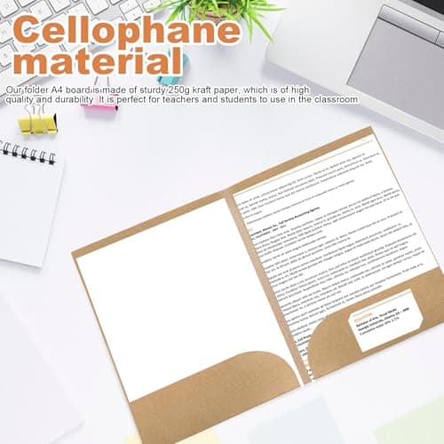 30 PCS A4 Kraft Paper File Folders, Square Cut Project Folder Two Pocket Document Folder SingleInsert Presentation Folders for Office Home Meeting (Brown) — view 3