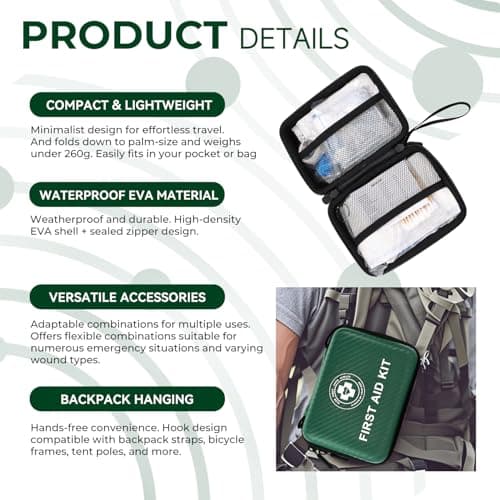 Mini First Aid Kit 150 PCS – Small Waterproof Hard Shell Emergency Kit for Car, Home, Travel, Camping, Hiking, Office & Outdoor (Green) — view 4