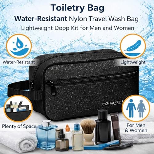 Water-Resistant Toiletry Bag for Men & Women - Lightweight Travel Wash Bag with Multiple Compartments, Compact Dopp Kit Cosmetic Organizer, Durable Nylon Shaving & Makeup Storage Case (Black) — view 2