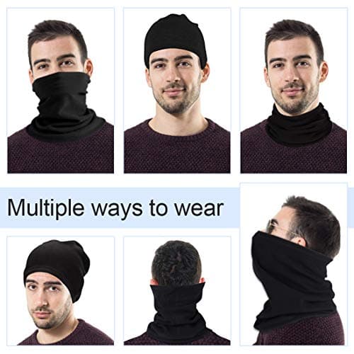 HEGCOIIE Neck Warmer Snood for Men & Women,Winter Neck Gaiter Fleece Bandana Face Covering Mask Windproof Neck Scarf Neckwear for Outdoor Sports Motorcycle Skiing Running Cycling (Black) — view 5
