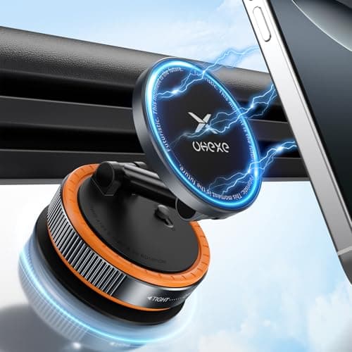 UKEXE Vacuum Magnetic Mobile Phone Holder Car for Magsafe Car Mount, 360° Adjustable Ultra Suction Cup Car Phone Mount for iPhone 17 Pro Max 16 15 14 13 12 Air Plus (Orange)