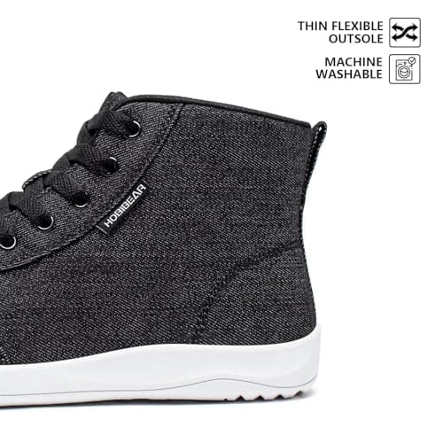 HOBIBEAR Women Wide Toe Box Barefoot Sneakers High Top Trail Running Canvas Shoes Zero Drop Sole Minimalist for Outdoor Casual Gym Hiking Trekking Travel Training Walking Jogging Black White — view 4