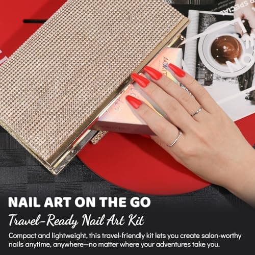 Aokitec Dip Powder Nail Kit - Red & Glitter Nail Powder with Dip Base & Top Activator Brush Saver, Dipping Acrylic Nail Kit Nail Dip Powder Starter Kit for Nail Art, Nail Set Gift for Women — view 6
