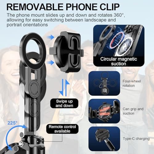 OneNine Magnetic Selfie Stick Tripod for Smartphone with Remote Control, Extendable Rotatable, Cold Shoe, Compact Travel Tripod for iPhone/Android — view 2