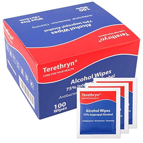 Antibacterial Wipes with 75% Isopropyl Alcohol - Surface Disinfectant, Individually Wrapped, 100 Packs