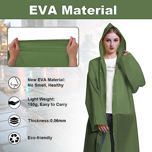 Vicloon Portable Raincoat, 2 Pack Rain Poncho Adult Waterproof with Hoods and Sleeves, Reusable Rain Resistant Poncho for Camping, Emergency Situations, Travel — view 4