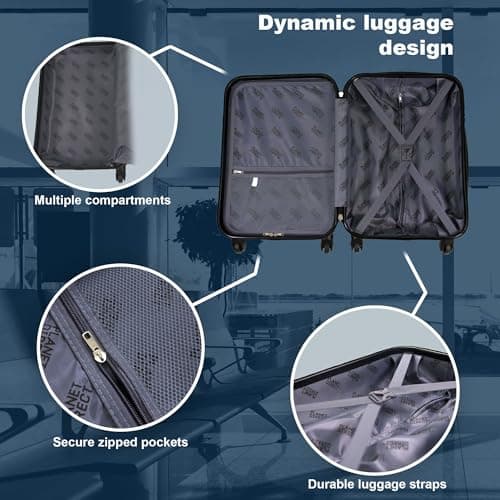 Planet Direct Cabin Suitcase (55x36x23cm) | Hard Shell Lightweight Suitcase | 3-Digit Lock | 4 Spinner Wheels | Telescopic Handle | Carry On Luggage (Black) — view 5