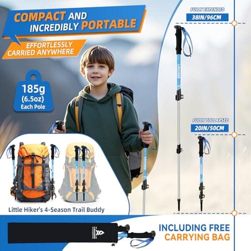 Adjustable Kids Hiking Poles for Trekking, Lightweight Walking Stick — view 3