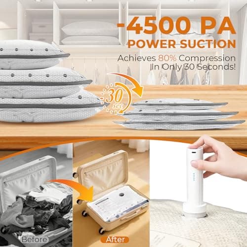 9 Pack Vacuum Bags with Wireless Electric Air Pump, Reusable Space Saver Compression Bags for Clothes, Travel Storage Organizer for Sweaters Shirts Bedding, 3 Sizes for Luggage, Backpack and Suitcase — view 5