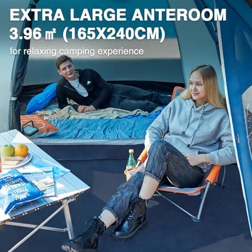 Portal 3-4 Man Tent with Porch 3000mm Waterproof 180cm Tall Standing Height Three-Four Persons Family Camping Tent with Living Area Sewn-in Groundsheet Tub Floor for Festival Bicycle Motorbike — view 2