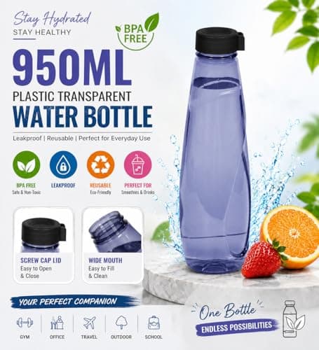 JMS we create smile (Set of 6) Plastic Water Bottles Juice Bottle BPA Free Leakproof Recyclable Drink with Lids Fridge Door Storage Table Water Serving Screw Cap Outdoor Sports Gym (Smoke Grey) — view 2